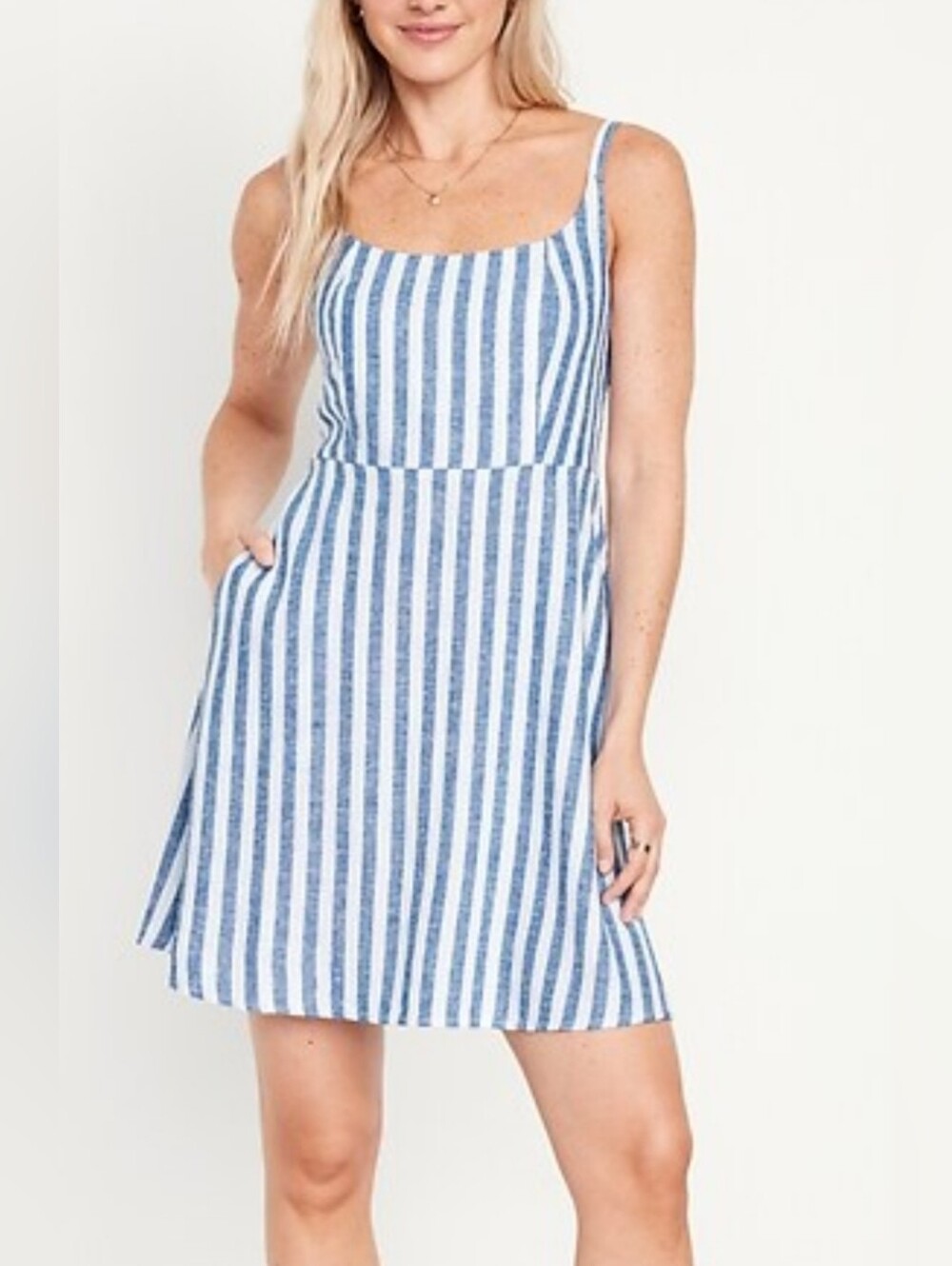 Old Navy Blue And White Striped Linen Blend Cami Mini Sundress Size L